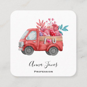 Carte De Visite Carré Camion mignonne d'amour transportant des coeurs et