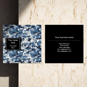 Carte De Visite Carré Camo Bleu, Camouflage d'Hiver, Camouflage de Neige