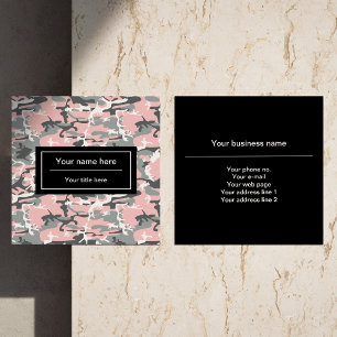 Carte De Visite Carré Camo rose et gris, Camouflage, Militaire, Armée
