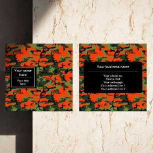 Carte De Visite Carré Camo Vert et Orange, Camouflage, Militaire, Armée