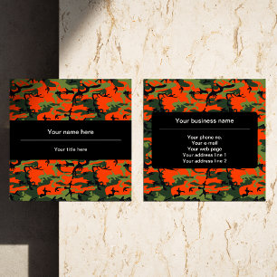 Carte De Visite Carré Camo Vert et Orange, Camouflage, Militaire, Armée