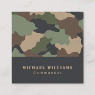 Carte De Visite Carré Camouflage Woodland Camo Khaki Tan Black Monogramm