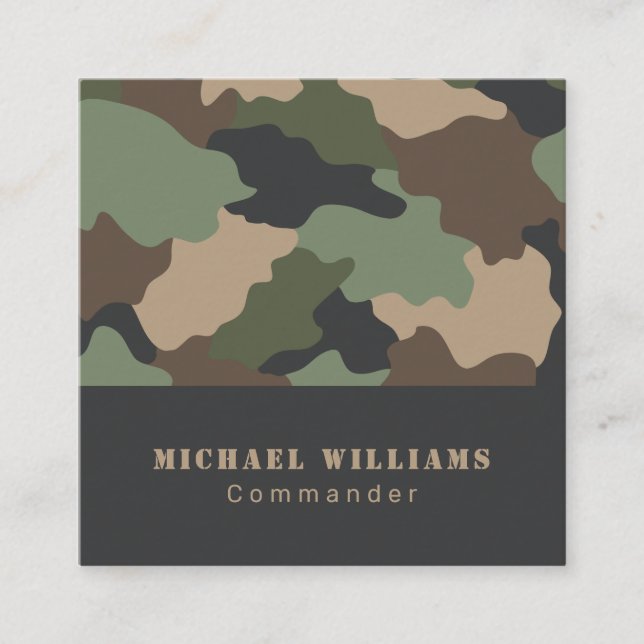 Carte De Visite Carré Camouflage Woodland Camo Khaki Tan Black Monogramm (Devant)