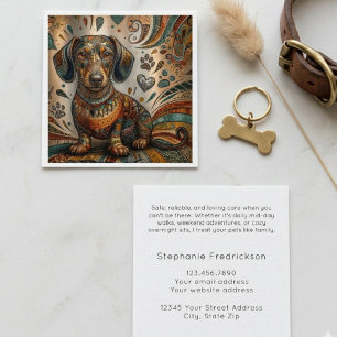 Carte De Visite Carré Carré de garde de chien teckel à motif boho