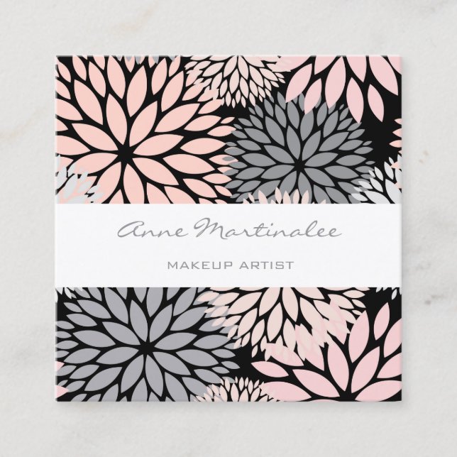 Carte De Visite Carré Carré de maquillage noir Dahlia rose Grey (Devant)