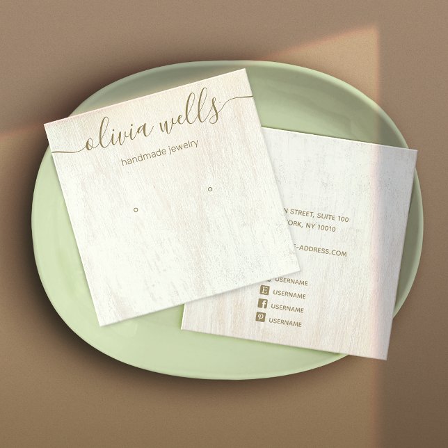 Carte De Visite Carré Carré d'écran de l'oreille en bois blanc du script (Créateur téléchargé)