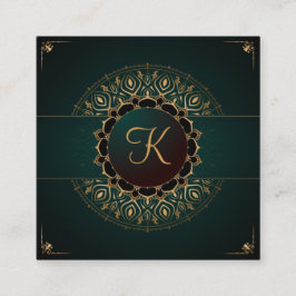 Carte De Visite Carré Carré d'instructeur de Yoga Green Gold Mandala