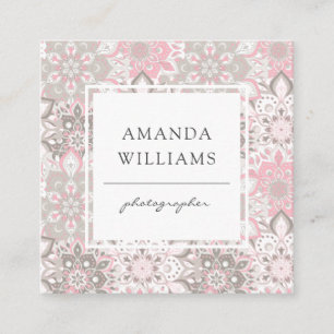 Carte De Visite Carré Carré géométrique moderne rose gris