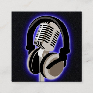 Carte De Visite Carré Casque Bleu Et Microphone Podcast
