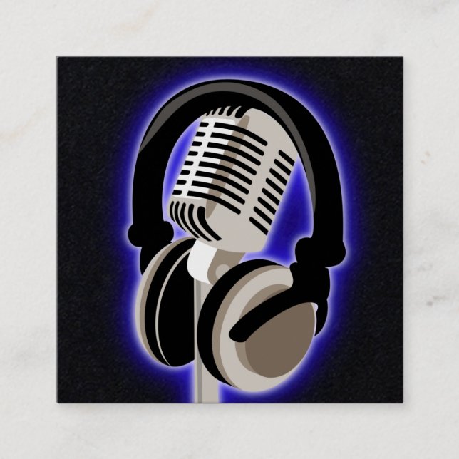 Carte De Visite Carré Casque Bleu Et Microphone Podcast (Devant)