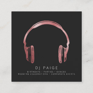 Carte De Visite Carré Casque Rose DJ Gold Logo Noir