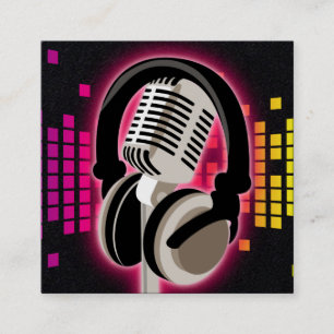 Carte De Visite Carré Casques Microphone Podcast brillant rose noir