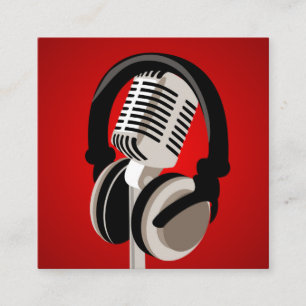 Carte De Visite Carré Casques Microphone Podcast Rouge