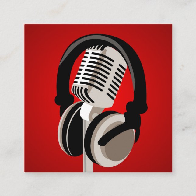 Carte De Visite Carré Casques Microphone Podcast Rouge (Devant)