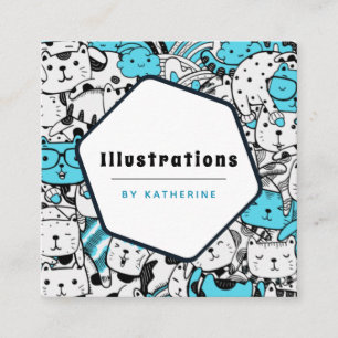 Carte De Visite Carré Cat Motif Cartooniste Graphiste Cute Fun