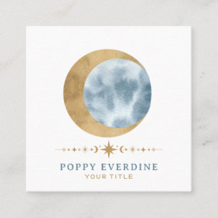 Carte De Visite Carré Céleste Mystique Lune Bleu Or