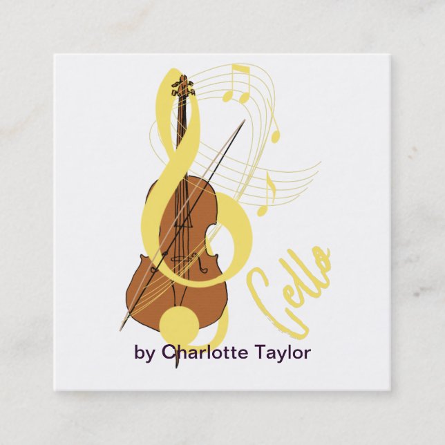 Carte De Visite Carré Cello Graphic Musicien Thème de musique (Devant)