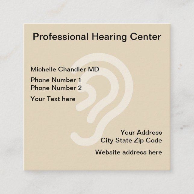 Carte De Visite Carré Centre de docteur d'oreille audition (Devant)