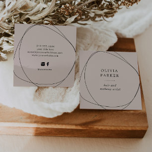 Carte De Visite Carré Cercle Abstrait noir   Rose neutre