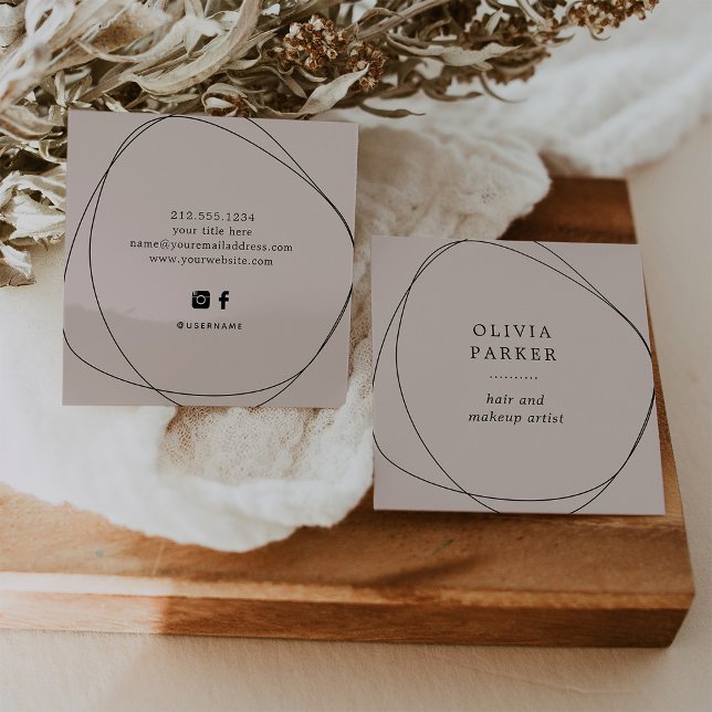 Carte De Visite Carré Cercle Abstrait noir | Rose neutre (Créateur téléchargé)