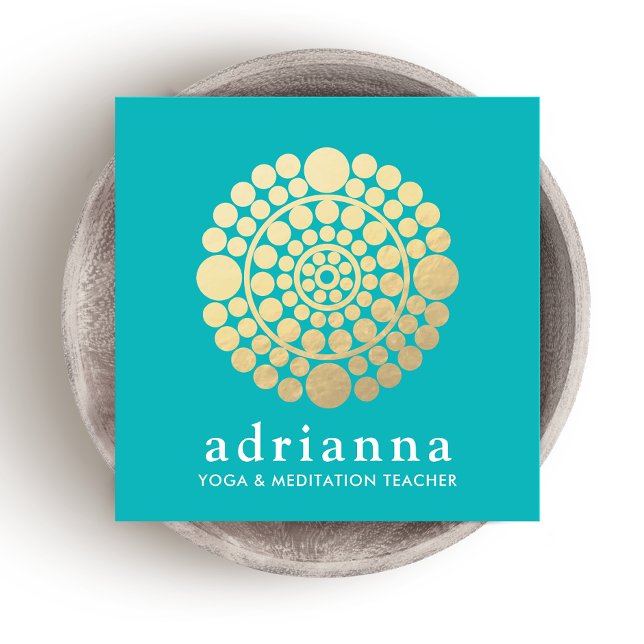 Carte De Visite Carré Cercle d'or moderne Mandala Turquoise (Créateur téléchargé)