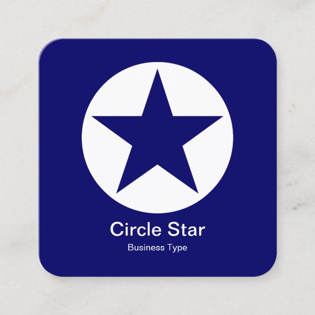 Carte De Visite Carré Cercle Star - Blanc sur Bleu foncé (Devant)