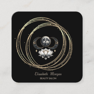 Carte De Visite Carré Cercles Or Élégants Lotus Moon
