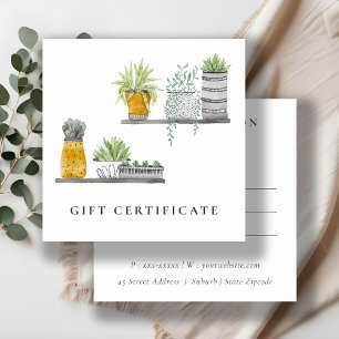 Carte De Visite Carré Certificat-cadeau Plante de la maison en pointes