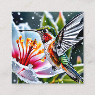Carte De Visite Carré C'est un bel oiseau-colibri d'hibiscus givré b