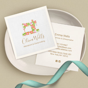 Carte De Visite Carré Chaîne à coudre florale