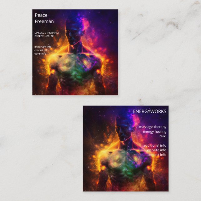 Carte De Visite Carré Chakras | Auras humains | Energy Healer (Devant / Derrière)