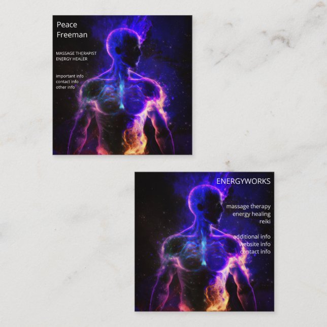 Carte De Visite Carré Chakras | Auras humains | Energy Healer (Devant / Derrière)