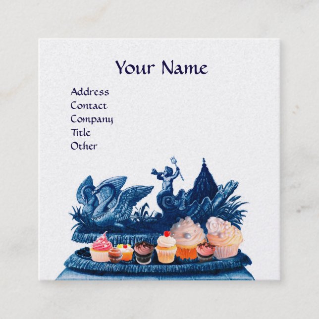 Carte De Visite Carré CHARIOT BLEU DE SWANS, CUPCAKES, PÂTISSERIE Pearl  (Devant)