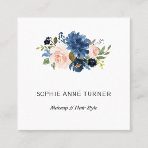 Carte De Visite Carré Charm Blue Rose Fleurs Professionnel Salon de Beau