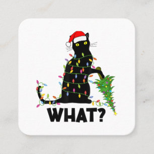 Carte De Visite Carré Chat Noir Drôle Poussant Arbre De Noël Sur Chat Ch