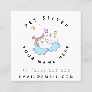 Carte De Visite Carré Chat Unicorne Sur Les Nuages Animaux Sitter Soins 