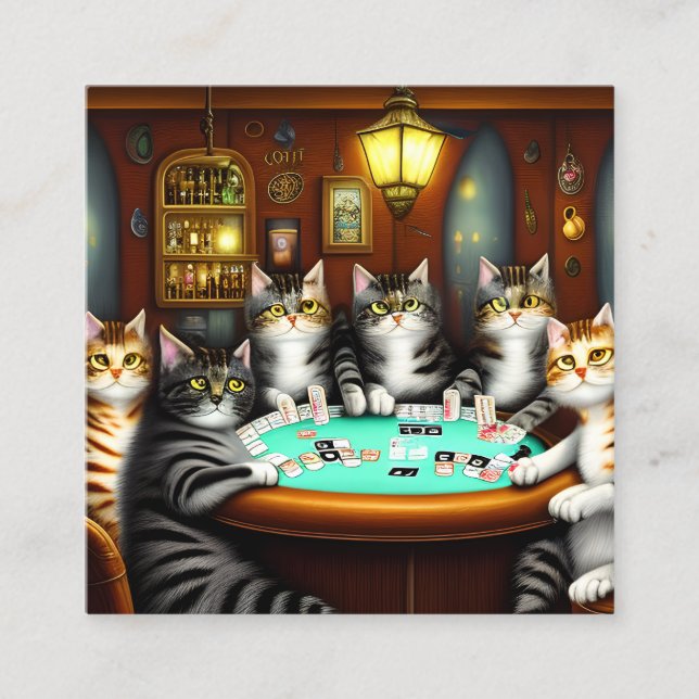 Carte De Visite Carré Chats très détaillés Jouer au Poker (Devant)