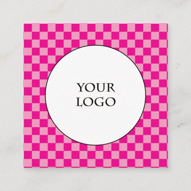 Carte De Visite Carré Chaud rose Chèque Motif et gros logo (Devant)