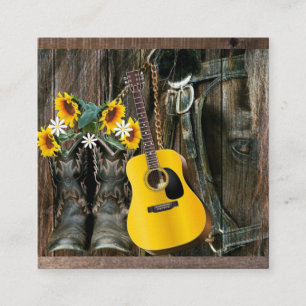 Carte De Visite Carré Chaussures de cowboy du cheval occidental Guitare