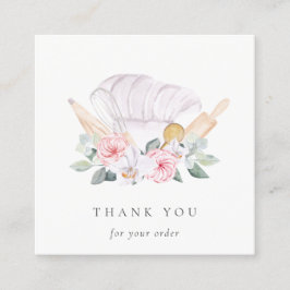 Carte De Visite Carré Chef Blush Casquette Restauration Floral Whisk Mer