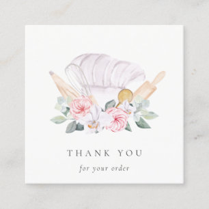 Carte De Visite Carré Chef Blush Casquette Restauration Floral Whisk Mer