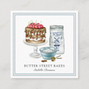 Carte De Visite Carré Chef pâtisserie boulangerie Aquarelle Boulangerie 