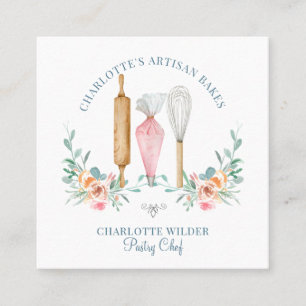 Carte De Visite Carré Chef pâtissier Baker Aquarelle Outils Baker