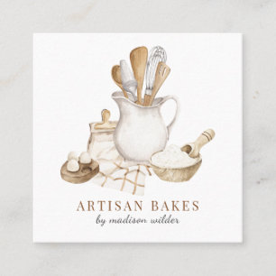 Carte De Visite Carré Chef Pâtissier Boulangerie Aquarelle