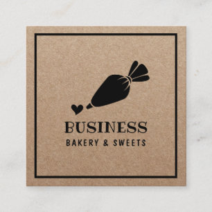Carte De Visite Carré Chef pâtissier Cupcake Boulangerie Rustique Kraft