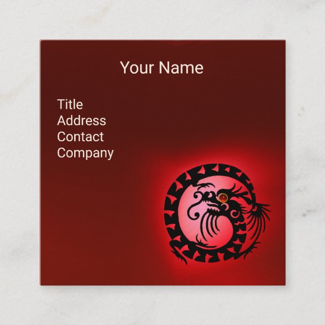 Carte De Visite Carré CHÊNE BLANCHE NOIR DRAGON ROUGE RUBY Gemstone (Devant)
