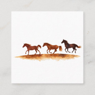 Carte De Visite Carré Chevaux au galop sur une plaine aquarelle
