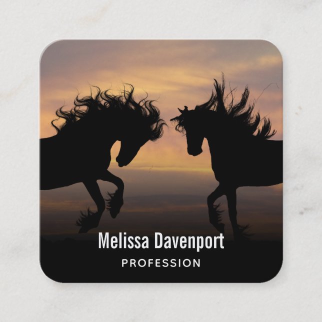 Carte De Visite Carré Chevaux Sauvages Danse Silhouette Equestre (Devant)