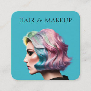 Carte De Visite Carré Cheveux et maquillage moderne tendance bleu