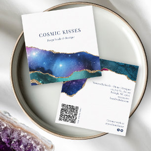 Carte De Visite Carré Chic Cosmic Stars Galaxy Business QR Code Social